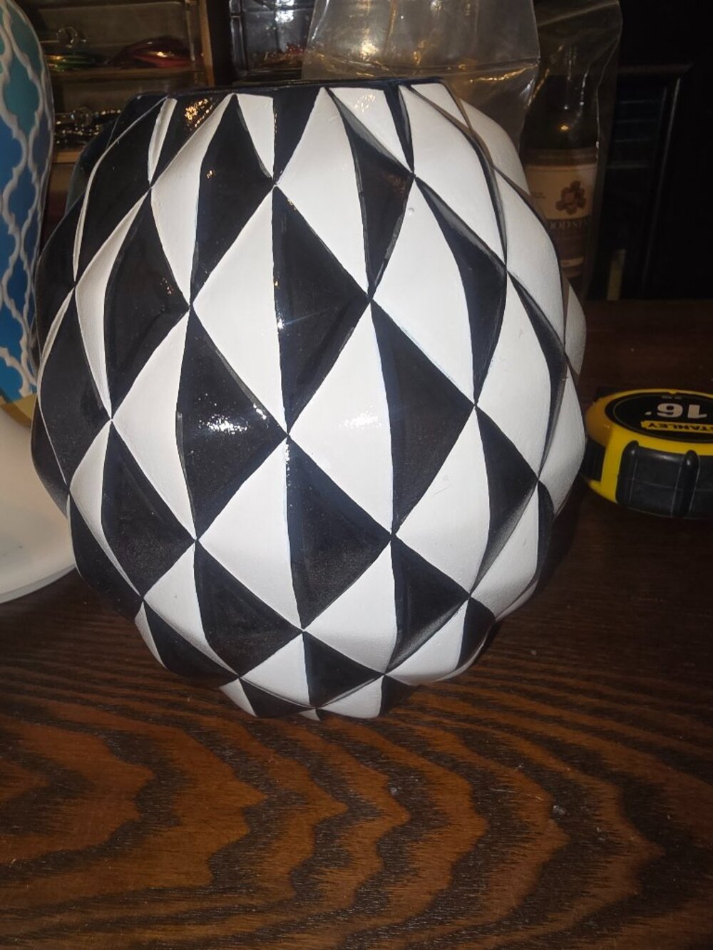 One of a Kind Hand Painted Black and White Ceramic Decorative Vase/Planter